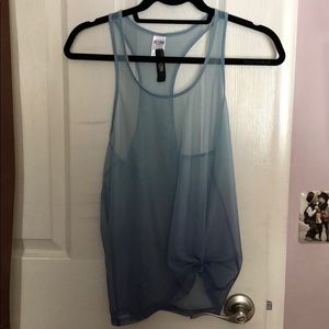 Blue/dark blue ombré sheer racer back tank